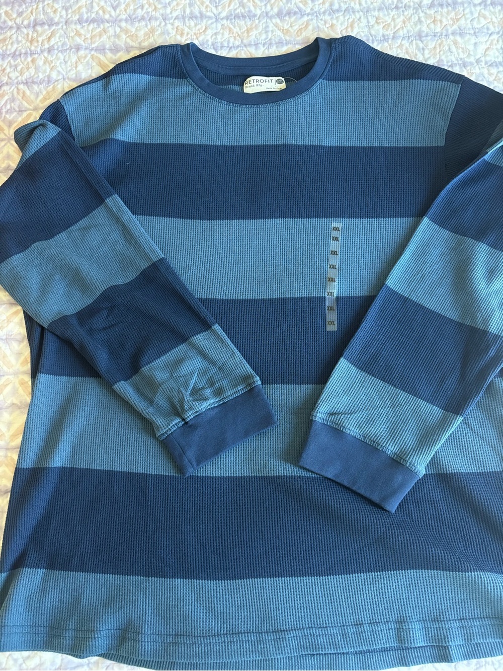 Retrofit Men’s Navy and Light Blue Wide-Stripe Long Sleeve Shirt